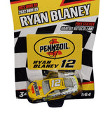 Close-up of Ryan Blaney's authentic signature on the AUTOGRAPHED 2022 #12 Pennzoil Racing Diecast Car, a prized NASCAR collectible.