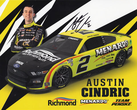 Autographed Austin Cindric #2 Menards Racing Official Hero Card | Signed 8X10 Inch NASCAR Picture with COA
