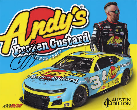 Autographed Austin Dillon #3 Andy's Frozen Custard Official Hero Card | Signed 8X10 Inch NASCAR Picture with COA