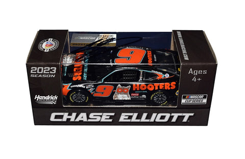 Autographed 2023 Chase Elliott #9 Hooters Racing diecast car with Certificate of Authenticity (COA), making it an ideal gift for passionate racing fans who appreciate authenticity and exclusivity. Showcasing the iconic Hooters livery, this Next Gen NASCAR collectible celebrates Elliott's partnership with Hendrick Motorsports in stunning detail, ensuring a piece of racing history for any enthusiast's collection.