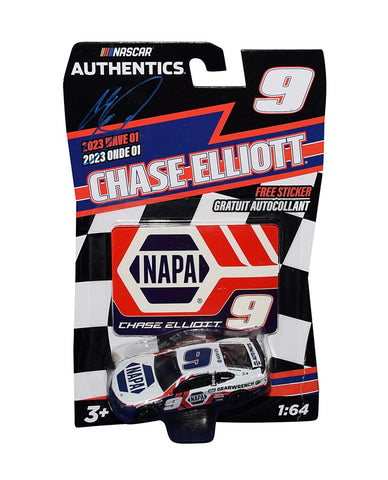 Add a unique piece to your NASCAR collection with the autographed 2023 Chase Elliott #9 NAPA Racing PATRIOTIC USA diecast car, showcasing a signature authenticated through exclusive signings. Ideal for displaying your racing fandom.