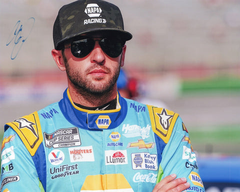 Chase Elliott's genuine autograph on the 8x10 inch PIT ROAD PRE-RACE photo is a testament to its authenticity, acquired exclusively through public/private signings and garage area access via HOT Passes.
