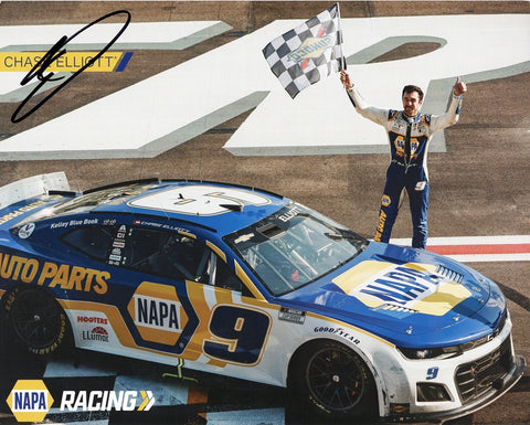 AUTOGRAPHED 2023 Chase Elliott #9 NAPA Racing RACE VICTORY Official Hero Card - Next Gen Car. Genuine autograph, Certificate of Authenticity included. Ideal for fans of Chase Elliott and NASCAR collectors.