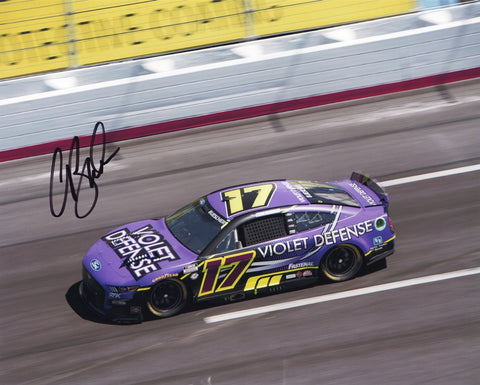 Dive into the world of NASCAR with this AUTOGRAPHED 2023 Chris Buescher #17 Violet Defense Racing 8x10 Inch NASCAR Photo. Every signature signifies authenticity, diligently acquired through exclusive signings and exclusive garage area access via HOT Passes. Your purchase comes with a Certificate of Authenticity, certifying its true heritage.