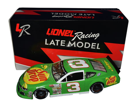 Autographed 2023 Dale Earnhardt Jr. #3 Sun Drop Racing North Wilkesboro Late Model diecast car. This collectible, signed through exclusive public and private signings with HOT Pass access, includes a Certificate of Authenticity and a lifetime authenticity guarantee. Ideal gift for NASCAR fans and collectors.