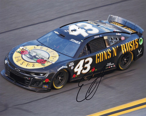 Own a piece of NASCAR history with this AUTOGRAPHED 2023 Erik Jones #43 GUNS N' ROSES Legacy Motorclub 8x10 Inch NASCAR Photo, highlighting the legendary Daytona 500 Car. This collector's masterpiece features Erik Jones' genuine signature, acquired through exclusive public/private signings and exclusive garage area access via HOT Passes. 