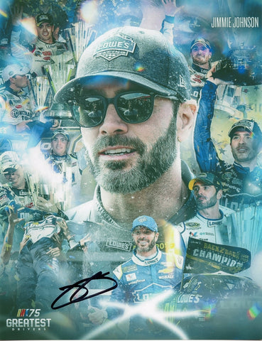 Autographed 2023 Jimmie Johnson #48 Lowes Racing NASCAR 75 GREATEST DRIVERS signed 9x11 inch NASCAR glossy photo with Certificate of Authenticity (COA).