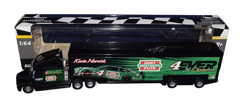Autographed Kevin Harvick #4 Final Season Diecast Hauler - Side View: Commemorate Kevin Harvick's final season with this autographed diecast hauler, featuring the iconic Hunt Brother Pizza livery and Harvick's authentic signature.