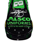 A close-up view of the AUTOGRAPHED 2023 Kyle Busch #8 ALSCO Uniforms Camaro Diecast Car, showcasing the intricate details and Kyle Busch's authentic signature.