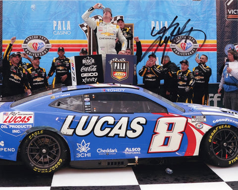 Experience the exhilaration of victory with this autographed collectible. Kyle Busch's signature adorns this 2023 Lucas Oil CALIFORNIA WIN (Victory Lane Celebration) 8x10 photo, immortalizing the unforgettable moment of triumph. Ideal for fans who crave the excitement of NASCAR.