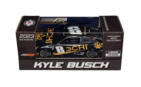 Authentic autographed collectible: the 2023 Kyle Busch #8 3CHI Racing diecast car, signed by Busch himself and accompanied by a Certificate of Authenticity.