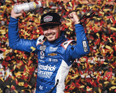Exclusive signed NASCAR photo commemorating Kyle Larson's glorious DARLINGTON WIN (Victory Lane Confetti). Act quickly to own a piece of racing history with this unique collector's item!