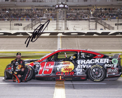 Capture the excitement of NASCAR with this autographed photo featuring Martin Truex Jr. and his iconic #19 Bass Pro Shops DAYTONA 500 CAR.