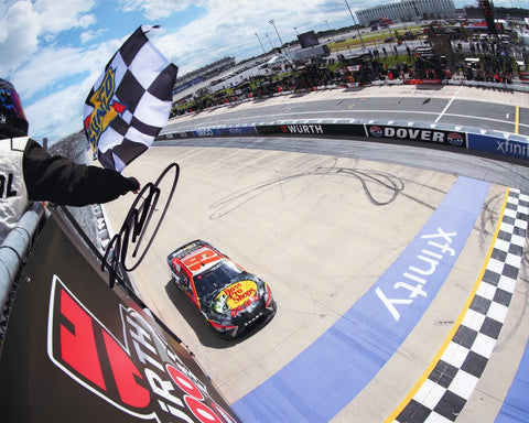 Limited edition autographed NASCAR photo capturing Martin Truex Jr.'s thrilling victory at Dover, a perfect addition to any racing collection.