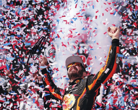 Authentic Martin Truex Jr. #19 Dover Win NASCAR photo capturing the thrilling Victory Lane moment, signed and certified for ultimate authenticity. Add this exclusive 8x10 inch piece to your collection today!