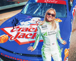 Autographed 2023 Natalie Decker #08 Cracker Jack Racing NASCAR photo depicting her race at CRACKER JILL Charlotte.