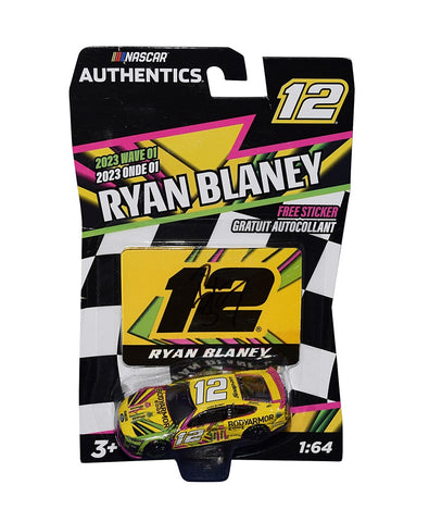 Authentic autographed 2023 Ryan Blaney #12 Body Armor Edge diecast car, featuring a genuine signature obtained through exclusive signings for guaranteed authenticity. A coveted addition to any NASCAR enthusiast's collection.