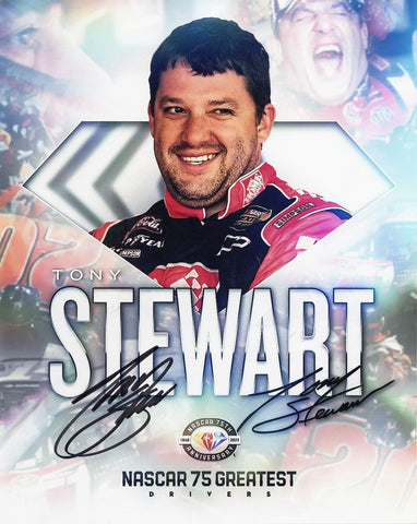 Autographed Tony Stewart #20 Home Depot Racing NASCAR 75 GREATEST DRIVERS Signed 8X10 Inch Picture with COA