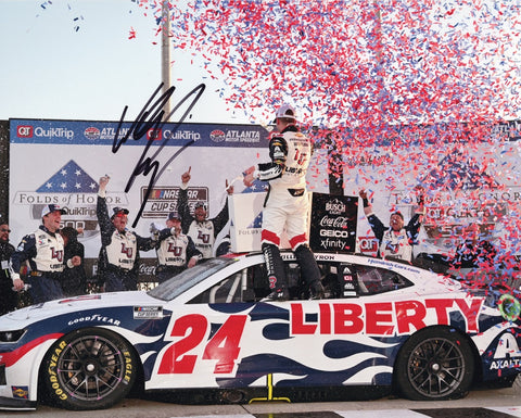 This exclusive collectible features an autographed 2023 William Byron #24 Axalta Racing ATLANTA WIN NASCAR photo, complete with a Certificate of Authenticity (COA) for assurance. Each signature is obtained through exclusive signings and garage area access via HOT Passes. With our 100% lifetime guarantee, you're assured of its authenticity. Limited in stock, so don't wait to add this rare piece to your collection or gift it to a fellow racing enthusiast!