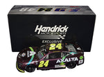 Autographed 2023 William Byron #24 Axalta Racing Darlington Throwback diecast car. This collectible, signed through exclusive public and private signings with HOT Pass access, includes a Certificate of Authenticity and a lifetime authenticity guarantee. Ideal gift for NASCAR fans and collectors.