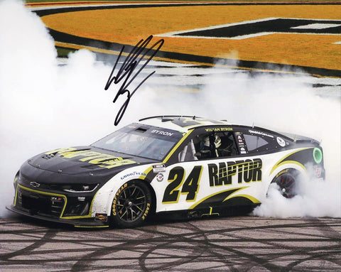 Limited edition NASCAR photo: William Byron #24 Raptor Racing LAS VEGAS WIN autographed with adrenaline-fueled Victory Burnout.