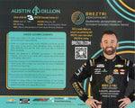 Exclusive signed 8x10 inch hero card featuring Austin Dillon's #3 Breztri Camaro from Richard Childress Racing. Perfect for NASCAR enthusiasts and collectors, this collectible NASCAR memorabilia guarantees authenticity with COA and limited stock availability.