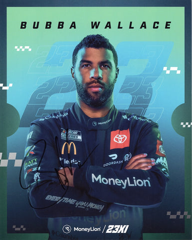 Authentic autographed 2024 Bubba Wallace #23 Money Lion Toyota hero card NASCAR photo with COA. Limited availability. Perfect gift for NASCAR enthusiasts!