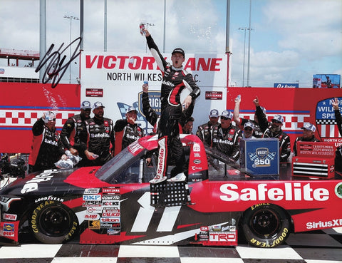 Celebrate Corey Heim’s unforgettable 2024 North Wilkesboro victory with this autographed 9x11 glossy photo. The signed image features Heim’s victorious moment in Victory Lane, and comes with a COA, ensuring authenticity and making it an excellent gift for NASCAR enthusiasts.