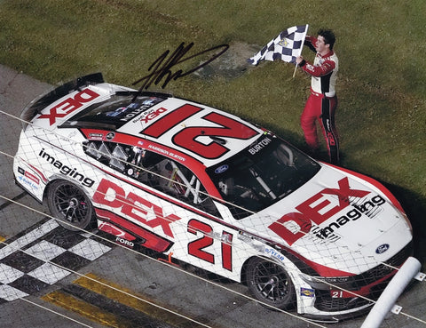 Relive Harrison Burton's monumental first career win at the 2024 Daytona with this autographed 9x11 glossy photo. The signed image, showcasing Burton’s victory in the #21 Wood Brothers car, includes a Certificate of Authenticity (COA) and makes a fantastic gift for NASCAR fans.