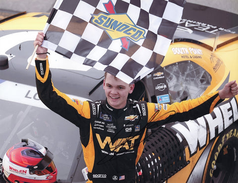 This autographed 2024 Jesse Love Talladega race win photo features the exciting moment of his checkered flag victory in the Xfinity Series. The 9x11 glossy photo is signed and comes with a Certificate of Authenticity (COA), making it a collectible NASCAR treasure.