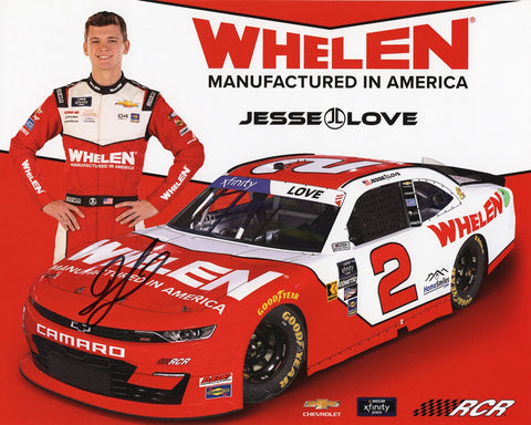 Officially signed 8x10 inch NASCAR hero card featuring Jesse Love's #2 Whelen Team hero card. With limited stock available and a Certificate of Authenticity included, this collectible is ideal for NASCAR fans and makes a memorable gift.