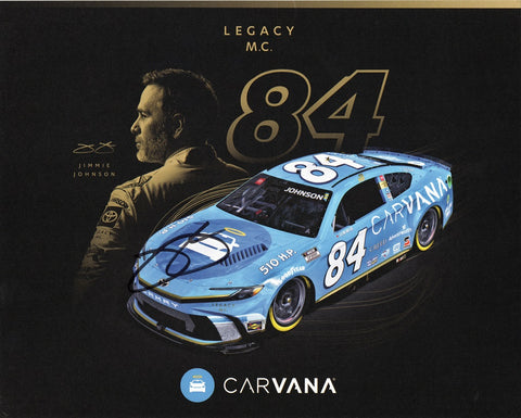 Authentic autographed 2024 Jimmie Johnson #84 Carvana Hero Card NASCAR photo with COA. Limited availability. Ideal gift for NASCAR enthusiasts!