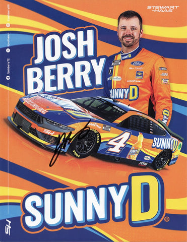 Authentic autographed 2024 Josh Berry #4 Sunny D NASCAR Hero Card with COA. Limited availability. Perfect gift for NASCAR fans!