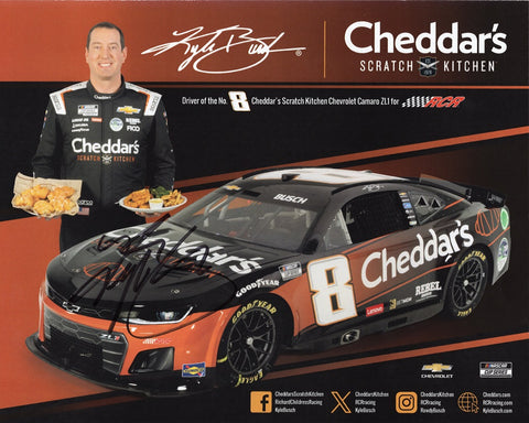 Own a piece of racing history with this autographed 8x10 hero card of Kyle Busch's Cheddar's Camaro Team.