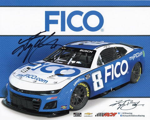 Celebrate your passion for NASCAR with this autographed hero card featuring Kyle Busch and the FICO Camaro Team. Measuring 8x10 inches, this glossy photo captures Busch's iconic presence on the track, making it a prized addition to any collection. Each signature is obtained through exclusive public/private signings and garage area access via HOT Passes, ensuring its authenticity.