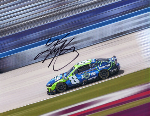 This autographed 2024 Kyle Busch #8 Zone Camaro Nashville Superspeedway photo features Busch in action on the track at Nashville. Signed by Busch, this 9x11 inch glossy photo comes with a Certificate of Authenticity (COA), making it a valuable addition to any NASCAR collection. It’s a perfect gift for racing fans.