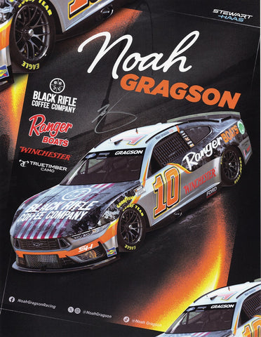 Autographed 2024 Noah Gragson #10 Black Rifle Coffee hero card with COA. Each signature is obtained through exclusive signings and HOT Pass access, ensuring authenticity. A prized addition to any racing memorabilia collection.