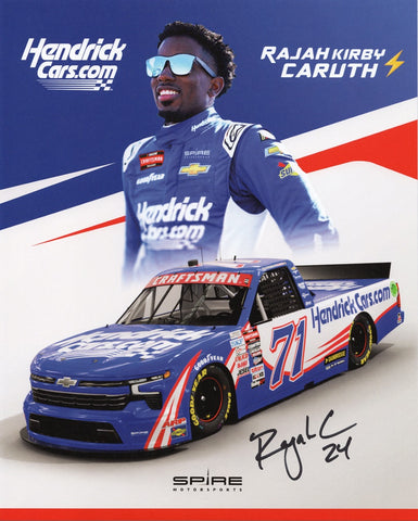 Authentic autographed 2024 Rajah Caruth #71 Hendrick Cars Hero Card with COA. Limited availability. Perfect gift for NASCAR fans!
