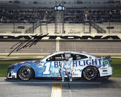 Autographed 2024 Ross Chastain #1 Busch Light Camaro Daytona 500 CAR Trackhouse Racing Signed 8x10 Inch Picture NASCAR Photo with COA - Front View