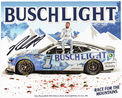 Capture the excitement of NASCAR with this autographed 2024 Ross Chastain #1 Busch Light Camaro Hero Card signed 8x10 inch glossy NASCAR photo. Authenticated signatures and COA included. Limited stock!