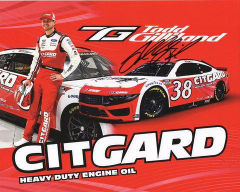 Autographed 2024 Todd Gilliland #38 CitGard Racing hero card with COA. Each signature is meticulously obtained through exclusive signings and HOT Pass access, ensuring authenticity. A unique gift for NASCAR fans and collectors.