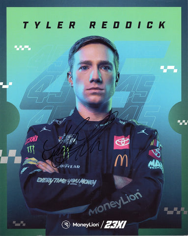 Autographed 2024 Tyler Reddick #45 Money Lion Toyota Team OFFICIAL HERO CARD featuring Tyler Reddick's signature against a backdrop of thrilling NASCAR action, signed through exclusive signings and garage area access via HOT Passes. Each purchase includes a Certificate of Authenticity.