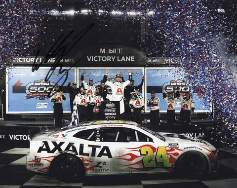 Capture the excitement of William Byron's Victory Lane celebration with this autographed #24 Axalta Racing Daytona 500 win signed 8x10 inch glossy NASCAR photo. Perfect gift for any NASCAR fan. Limited stock!