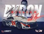 Authentic William Byron #24 Liberty University Racing Hero Card signed glossy photo. Includes COA. Limited stock. Ideal gift for NASCAR fans!