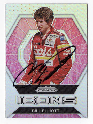 Bill Elliott 2022 Panini Prizm Racing ICONS (Rare Silver Prizm) Autographed Collectible - Perfect Gift for Fans - COA Included