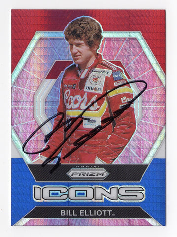 Limited Edition Autographed Bill Elliott 2022 Panini Prizm Racing ICONS (Red White & Blue Prizm) Coors Insert Trading Card - COA Included