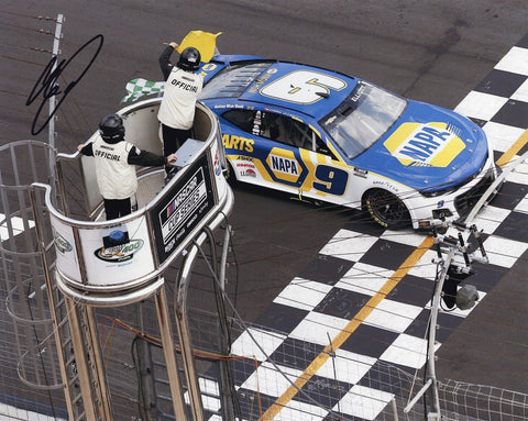 Experience the excitement of Chase Elliott's Atlanta Race Win with this autographed 8X10-inch glossy photo. A must-have for NASCAR fans.