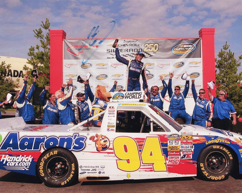 Capture the moment of triumph with this autographed Chase Elliott #94 Aarons Racing Ontario Truck Race Win photo, complete with a Certificate of Authenticity.