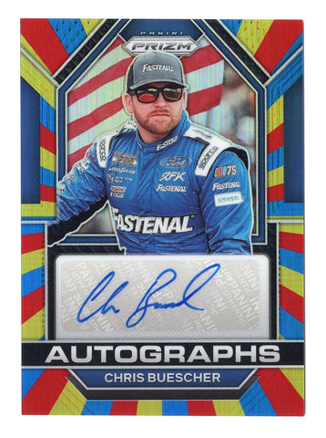 AUTOGRAPHED Chris Buescher 2023 Panini Prizm Racing Rainbow Prizm Rare NASCAR Card #22/24, authenticated by Panini America Inc., featuring a brilliant Rainbow finish. This limited-edition card comes with a lifetime authenticity guarantee, ideal for collectors and as a thoughtful gift.