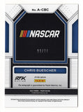 Rare Chris Buescher signed NASCAR card, 2023 Panini Prizm Racing Rainbow Prizm edition, #22/24. Authenticated by Panini America Inc. and backed by a lifetime guarantee, making it a perfect gift for racing fans and a prized addition to any sports memorabilia collection.